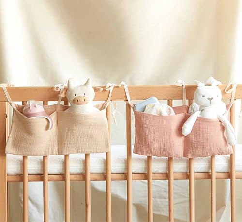 Cotton Baby Bedside Hanging Storage Bag,2 Pockets Organizer(Oatmeal) - view 4