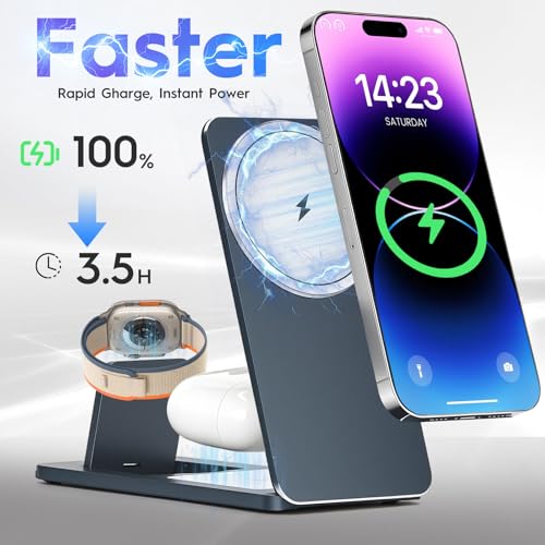 3-in-1 Wireless Charging Station, Foldable Magnetic Charger Stand Compatible with iPhone, Apple Watch, Apple Earphone, 15W Fast Charging, Portable Travel Dock - view 4