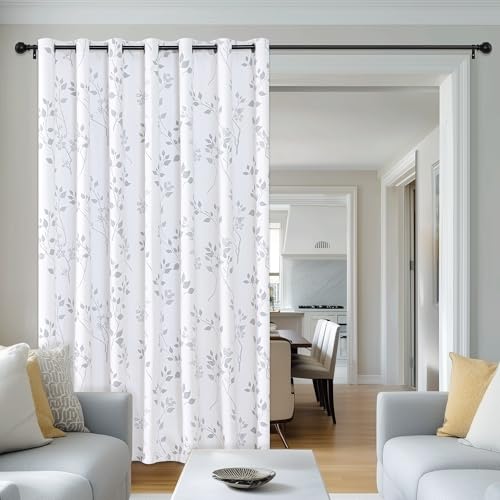 Floral 100% Blackout Sliding Door Curtains Grey White 100x84 1 Set - view 5