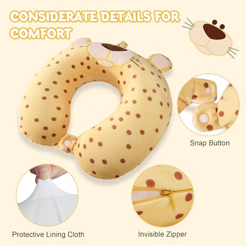 Travel Pillow for Kids Adult Cute Neck Pillow for Traveling Memory Foam Airplane Pillow Sleep Mask Animal Flight Pillow Head Rest Neck Support for Cars Long Flights (Yellow Leopard, 9-12 Y/O) - view 5