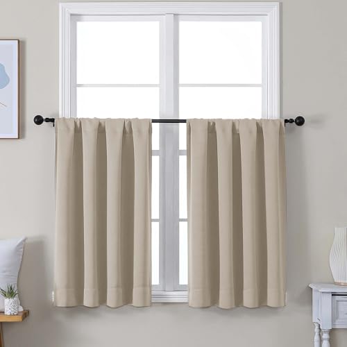 Ava Biscotti Beige 36 Inch Long Cafe Tier Curtains 2 Panels