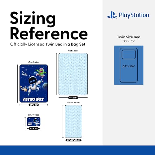 Sony PlayStation Astro Bot Twin Bedding Bundle – 64 x 86 Inches Reversible Comforter, Flat Sheet, Fitted Sheet, 1 Pillowcase – Bed in a Bag Set, Cosmic Clash - view 4