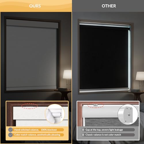 Blackout Roller Shades for Windows - Cordless Linen Fabric Roller Blinds, Thermal Insulated, UV Protection, Custom Window Shades for Home, Office, Bedroom, Cream, 34" W x 64" H - view 4