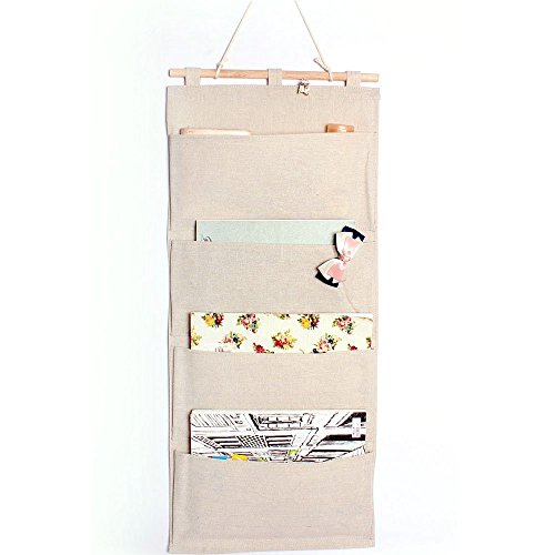 Linen/Cotton Fabric Wall Door Hanging Storage Pockets Home Organizer (4 Pockets)