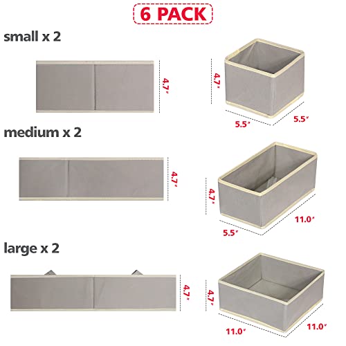 Foldable Cloth Storage Box Closet Dresser Drawer Organizer Fabric Baskets Bins Containers Divider with Drawers for Clothes, Underwear, Bras, Socks, Lingerie, Clothing, Set of 6 - view 3