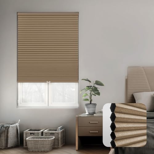 Cordless 1.5" Blackout Cellular Shade, Energy Saver, 29.5" W x 64" H, Latte