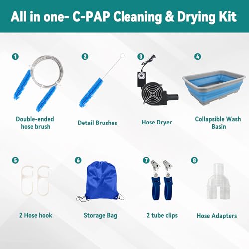 CPAP Cleaning Kit with Hose Brush, Dryer & Accessories, Complete 11 Pack - view 2