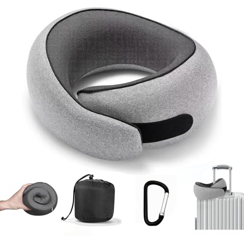 Travel Pillows - 100% Pure Memory Foam Neck Pillow for Airplanes, Comfortable Breathable Cover, 360° Support Stowable Pillows for Sleeping, Car, Airport Travel Essentials, Max Grey