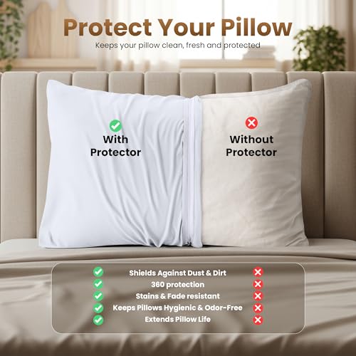 4 Pack Pillow Protectors with Zipper Standard Size, Soft Brushed Microfiber Fabric Pillow Cases, Shrinkage and Fade Resistant Pillow Covers (White) - view 3