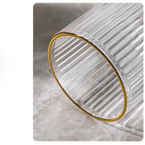 Glass Toothbrush Holder Cup | Crystal Clear Tumbler Makeup Brush Holder for Bedside Table, Bathroom, Vanity, 2Pack Crystal Glass with Gold Rims (Tall Clear+Gold Rims 2pcs) - view 2