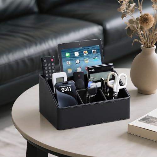 PU Leather Desk Organizer, Remote Control Holder (Black) - view 2