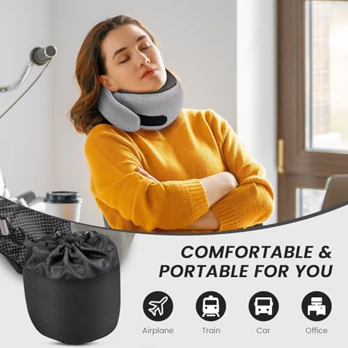 Travel Pillows - 100% Pure Memory Foam Neck Pillow for Airplanes, Comfortable Breathable Cover, 360° Support Stowable Pillows for Sleeping, Car, Airport Travel Essentials, Max Grey - view 3