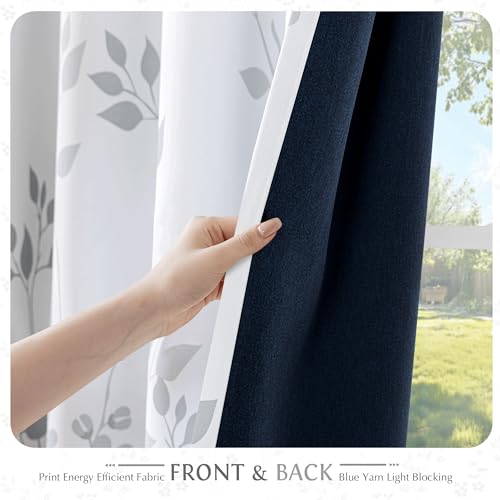 Floral 100% Blackout Sliding Door Curtains Grey White 100x84 1 Set - view 3