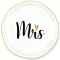 Engagement Wedding Mrs Ring Dish, Ceramic 4 × 4 inch Jewelry Dish for Rings Earrings, Nightstand Beside Bathroom Trinkets Organizer Decor, Bachelorette Bridal Shower Gifts