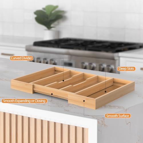 Bamboo Kitchen Utensil Drawer Organizer,Expandable Cutlery Tray - view 6