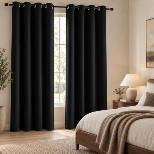 Blackout Curtains for Living Room Black 52" W x 108" L