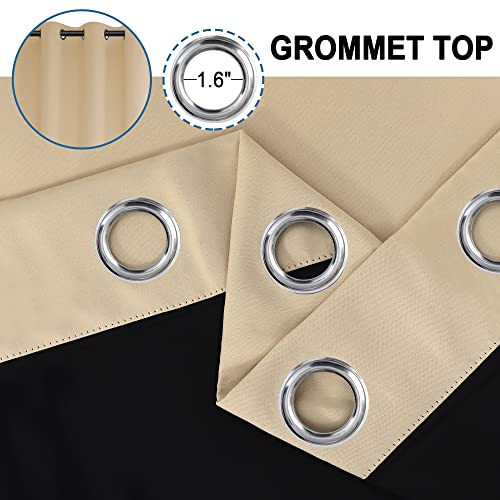 Thermal Insulated Curtains 100% Blackout Curtains for Bedroom 45 Double Layer Grommet Curtains with Black Liner Thermal Insulation Drape Full Room Darkening Beige 52”W x 45”L 2 Panels - view 4