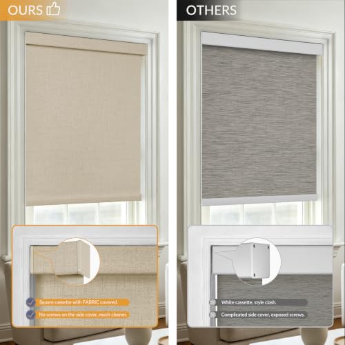 Blackout Linen Roller Shades for Windows, Beige, Custom Size - view 5