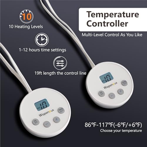 Heated Mattress Pad King Size 10 Heat Settings & Dual Control with 1-12 Hours Timer Auto Off,Deep Pocket Fits up to 18",Microfiber Bed Warmer,ETL Listed Machine Washable,78"x80" - view 4