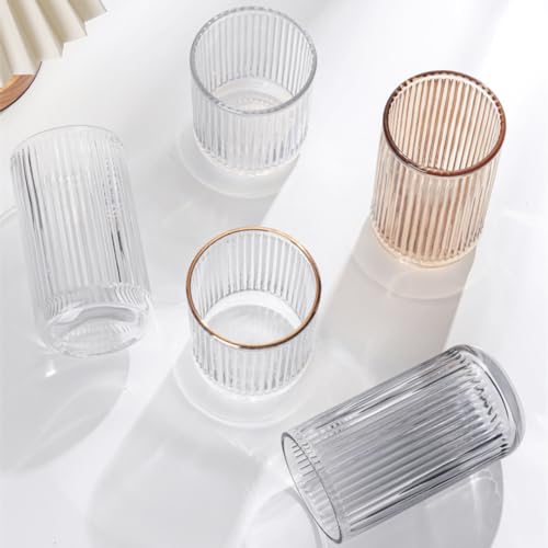 Glass Toothbrush Holder Cup | Crystal Clear Tumbler Makeup Brush Holder for Bedside Table, Bathroom, Vanity, 2Pack Crystal Glass with Gold Rims (Tall Clear+Gold Rims 2pcs) - view 4