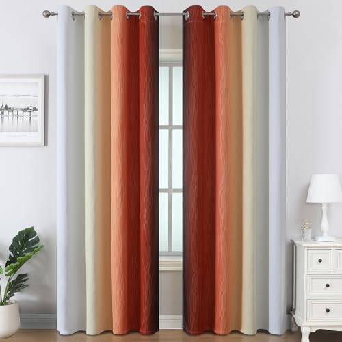 Burnt Orange and Greyish White Ombre Blackout Curtains 52Wx102L Inch Long - view 2