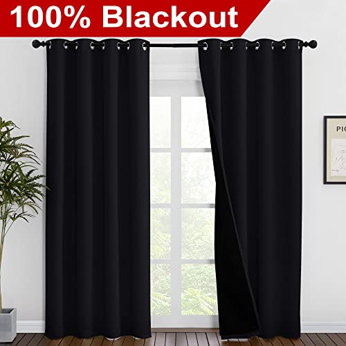 High-End Thermal Curtains, Full Blackout Curtains 86 inches Long for Dining Room, Soundproof Window Treatment Drapes for Hall Room, Black, 55 inches Wide Per Panel, Set of 2 Panels - view 2