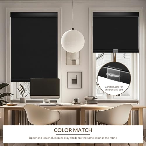 Blackout Cordless Roller Shades, 29" W x 36" H, Black - view 3