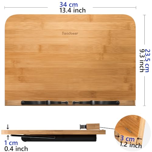 Bamboo Book Stand, Large Book Holder with 6 Adjustable Height, Foldable Cookbook Stand Desktop Document Holder for Kitchen & Office (13.4 x 9.3 Inch) - view 3