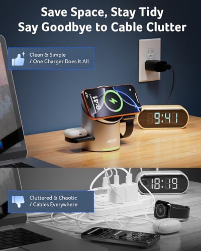 3 in 1 Wireless Charging Station for Apple, Strong Magnetic Charger for iPhone, Magesafe Charger, Fast Charger Stand Compatible with iPhone 18, Apple Watch, AirPods (Non-Battery, with Adapter) - view 4