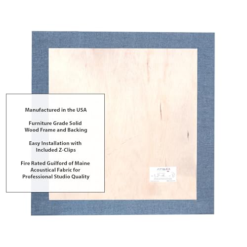 Sound Absorbing Acoustic Panel with Sona Fabric, NRC 1.0, Fire Rated, 24" x 24" x 2" Square Edge (Light Blue) - view 5