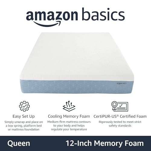 Medium-Firm Memory Foam Mattress, Cooling Gel, Breathable, CertiPUR-US Certified Foam, Queen Size, 80 x 60 x 12 inches, White/Gray - view 2