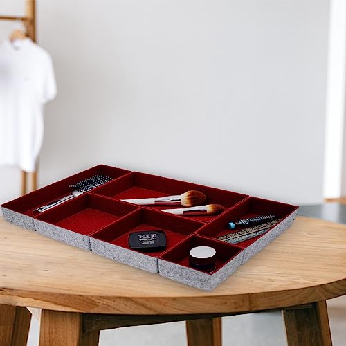 Deluxe drawer organizers multi-purpose storage box junk bins for office home kitchen bedroom bathroom nightstand holder chic room decor quiet luxury 6-piece (Maroon) - view 4