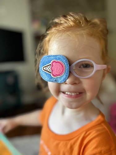 2Pcs Eye Patches for Kids | Girls Eye Patch for Glasses | Medical Eye Patches for Children with Lazy Eye | Amblyopia Eye Patch for Toddlers to Cover Either Eye (Pink Flower & Blue Icecream) - view 3