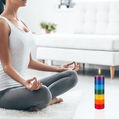 3 pcs Unscented Multi Color Solid Pillar Chakra Candles, Hand Poured Premium Wax Candle 3 Inch x 9 Inch, 100% Cotton Wick, Positive Energy, Healing, Meditation, Relaxation, Reiki, Yoga - view 3