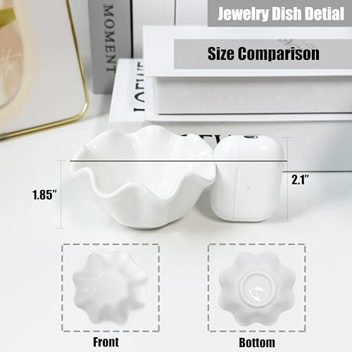 White Flower Jewelry Dish Tray, 3.85″ Lotus Ceramic Ring Holder, Cute Vanity Organizer Nightstand Bathroom Decor, Trinket Plate Dish Christmas Valentine's Mother's Day Birthday Gifts for Women (Plain) - view 2