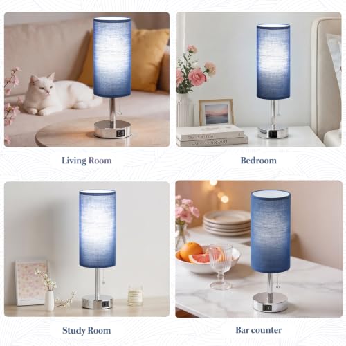 Blue Bedside Table Lamp for Bedroom - Small Nightstand Lamp for Girls - view 3