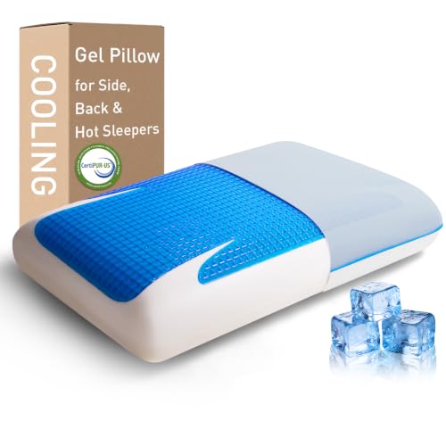 Cooling Gel Memory Foam Pillow for Hot Sleepers, Medium Loft Standard Size
