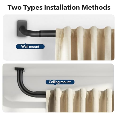 Heavy Duty Blackout Curtain Rods for Windows 32 to 60 Inch, Matte Black Wrap Around Curtain Rod, Long Window Treatment Rods, 1''Adjustable Curved Drapery Rod for Indoor Outdoor, Easy to Install - view 6