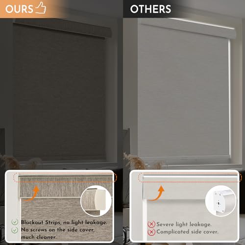 Blackout Roller Shades for Windows,Cordless,Linen Fabric,Roller Blinds,Thermal Insulated Fabric UV Protection,Window Shades for Home,Office,Bedroom,Door,Blackout-Light Brown,Custom Now - view 4