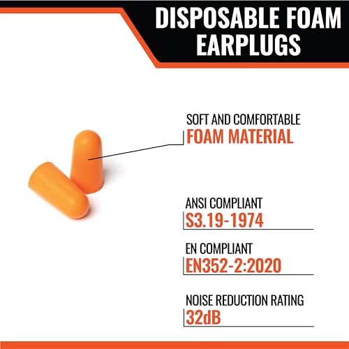 Foam Ear Plugs 200 Pairs – 32dB NRR Noise Cancelling Ear Plugs for Hearing Protection, Construction, Sleep, Concerts, Shooting, and More Individually Wrapped & Disposable Earplugs - view 3