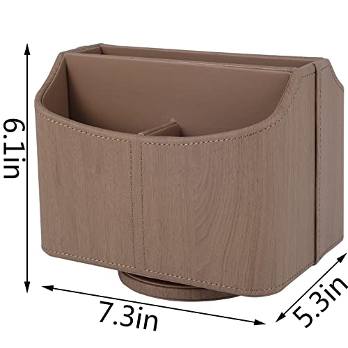 Leather Remote Control Holder/Caddy 360 Degree Rotating, Desk Organizer for TV Remote Controllers,Pen,Calculator,cell phone,gadget storage box,Nightstand Decoration(Light wood grain) - view 2