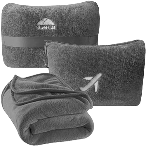 Premium Soft Plush Mini Travel Blanket Pillow Plane 2 in 1 Gray