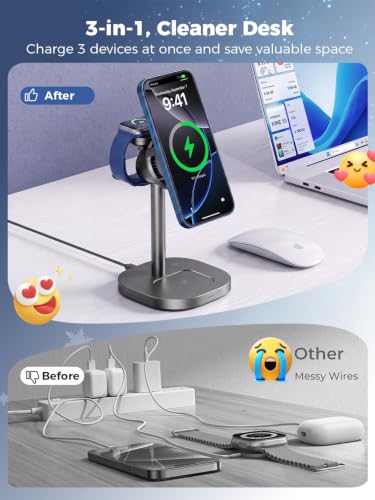 3 in 1 Wireless Charger, Qi2.2 Certified 25W Magnetic Charging Station with Active Cooling for iPhone 17/16/15/14/13/12, Apple Watch & AirPods, 45W Adapter Included, Black - view 4