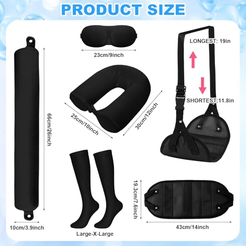 4 Pcs Travel Comfort Kit with Memory Foam Travel Pillow Airplane Footrest Hammock 3D Contoured Eye Mask Compression Socks Neck Pillow for Car Flight Sleeping Support (Black) - view 2