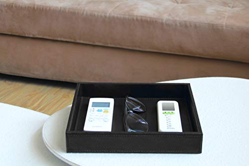 Faux Leather Vanity Tray, Elegant Desktop Storage Organizer, Decorative Catchall for Perfume, Bathroom Valet, Nightstand or Dresser, Black, 10.2 x 8.4 x 1.8 Inches - view 6