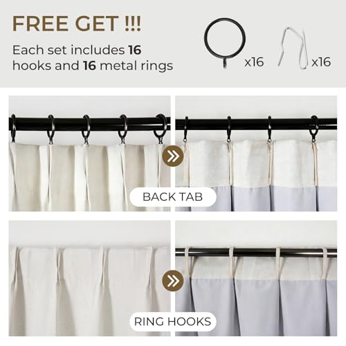 Pleated 100% Blackout Linen Curtains for Bedroom Living Room, Memory Trained Thermal Insulated Room Darkening Window Pleat Drapes with Hooks, 2 Panels (Natural, 40" W x 102" L (Pack of 2)) - view 5