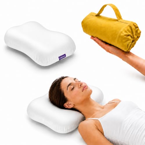 Travel Memory Foam Neck Pillow – Compact Deep Sleep Pillow for Side & Back Sleepers, Portable for Hotels, Camping, On-The-Go, with Yellow Storage Bag