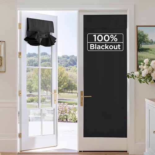 100% Blackout French Door Curtains, Classroom Privacy Window Shade