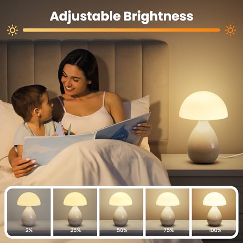 Mushroom Lamp Small Vintage Table Light, Mini Modern Lamp Bedside Nightstand LED, Small Light Dimmable for Bedroom, Living Room, Ceramic Base Glass Led Home Decor for Woman Gifts - view 4