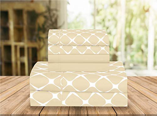 Luxury Soft Bed Sheets Bloomingdale Pattern - 1500 Premium Hotel Quality Microfiber Softness Wrinkle and Fade Resistant (6-Piece) Bedding Set, Queen, Linen Cream